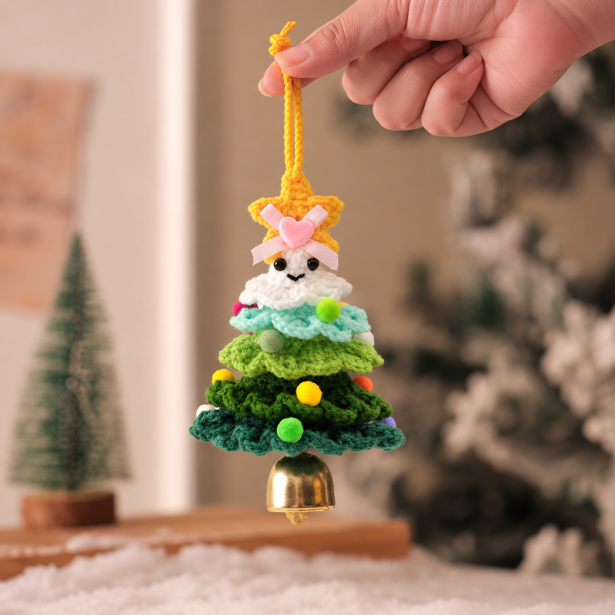 Plush Christmas Bell Ornaments Crochet Christmas Tree Mini Decor & Car Hanging