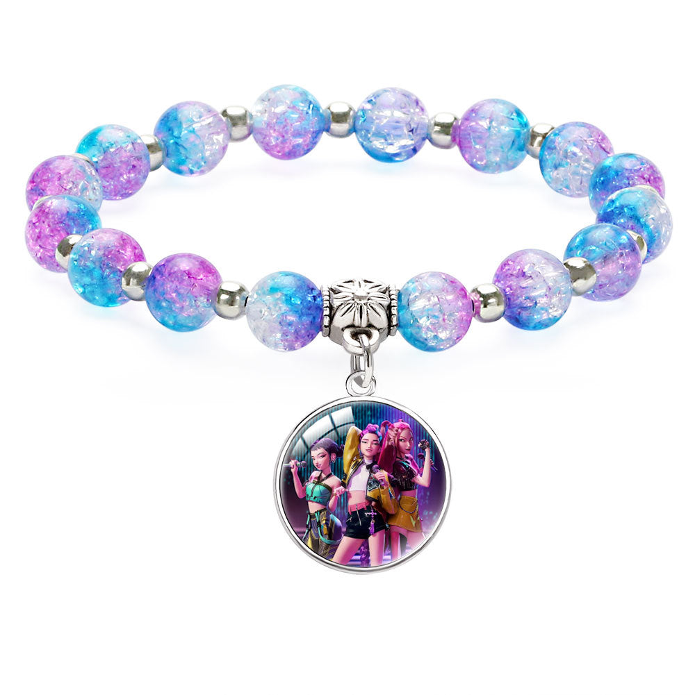 New Design K-Pop Demon Hunters Beaded Charm Bracelet with Gemstone Ice-Cracked Style