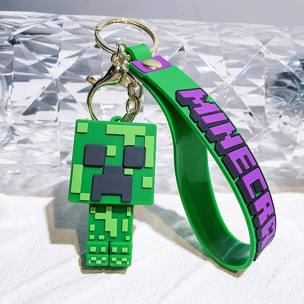 Pixel Block Style PVC Silicone Keychain Cartoon Figure Key Ring & Bag Charm