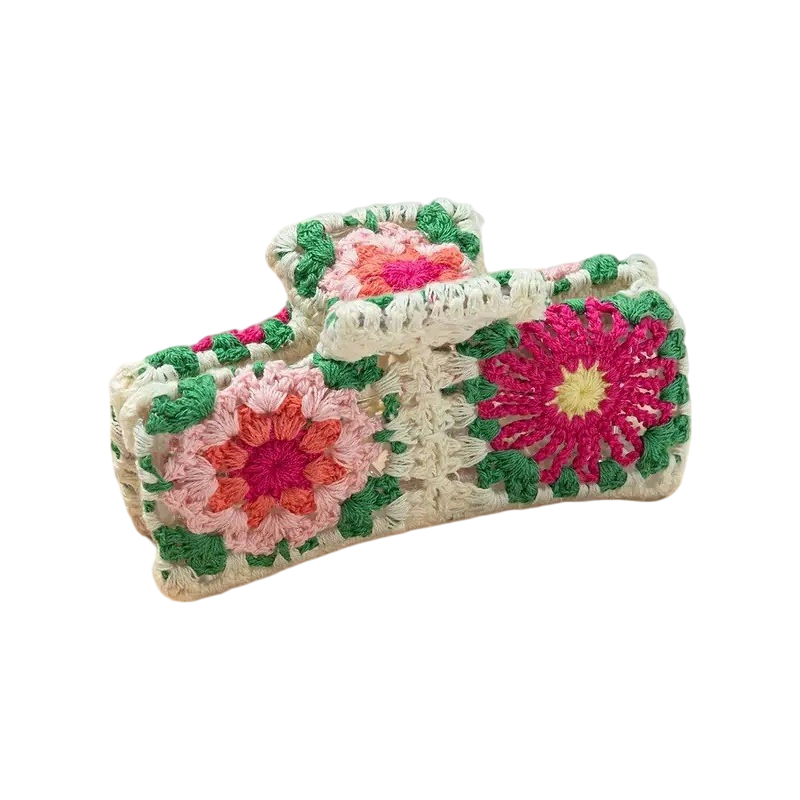 Crochet Flower Hair Claw Clip Strawberry Daisy Cottagecore Style Hair Accessory