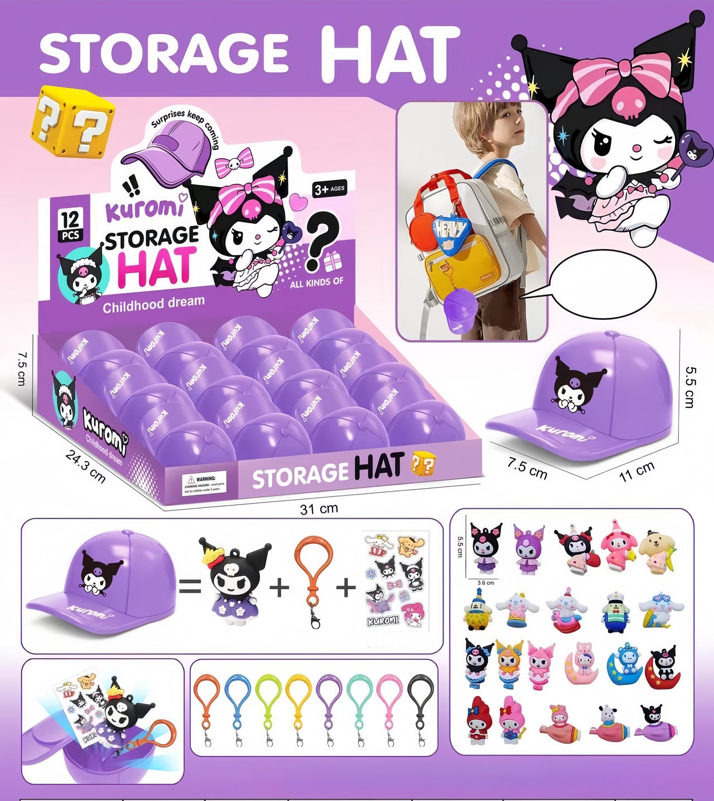 Storage Hat Blind Box Capsule Cartoon Figures Trendy Collectible Keychain Toys
