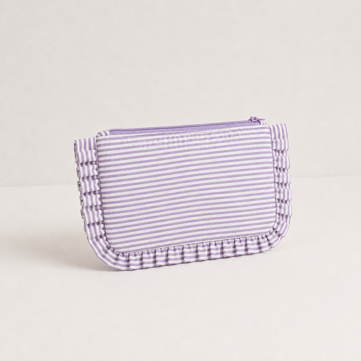 Striped Ruffle Cosmetic Bag – Toiletry & Travel Pouch