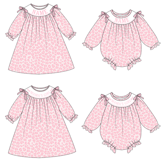 2026 Valentine's Day Leopard Custom Name Smocked Embroidered Collection