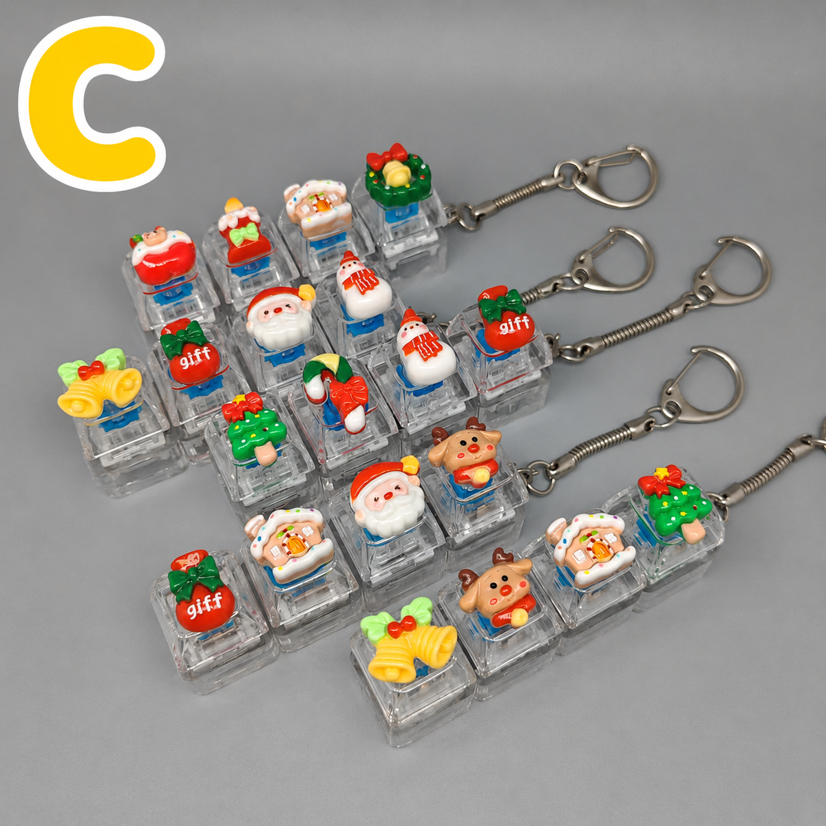 Christmas Fidget Keychain, 4-Key Pressing Stress Relief Keychain with Cute Holiday Charms