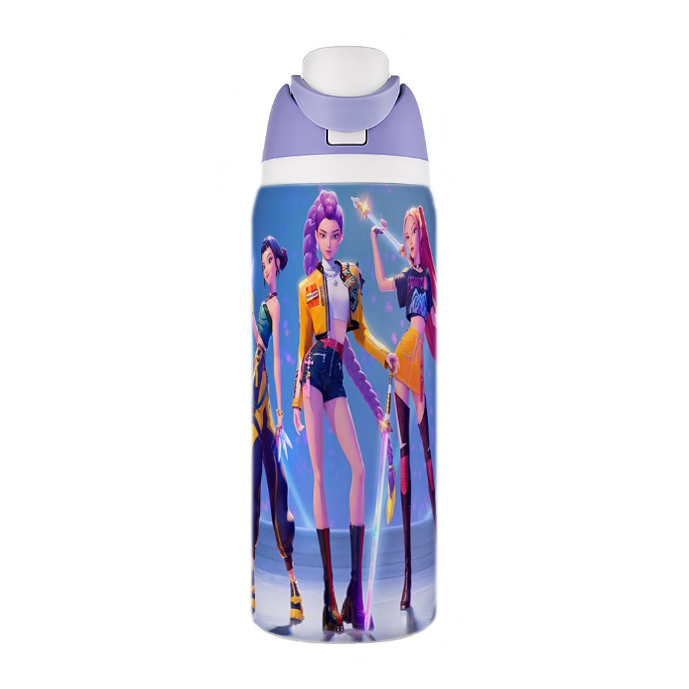 KPOP Demon Hunters 32oz Vacuum Insulated Stainless Steel Water Bottle Straw Cup Sports & Outdoor
