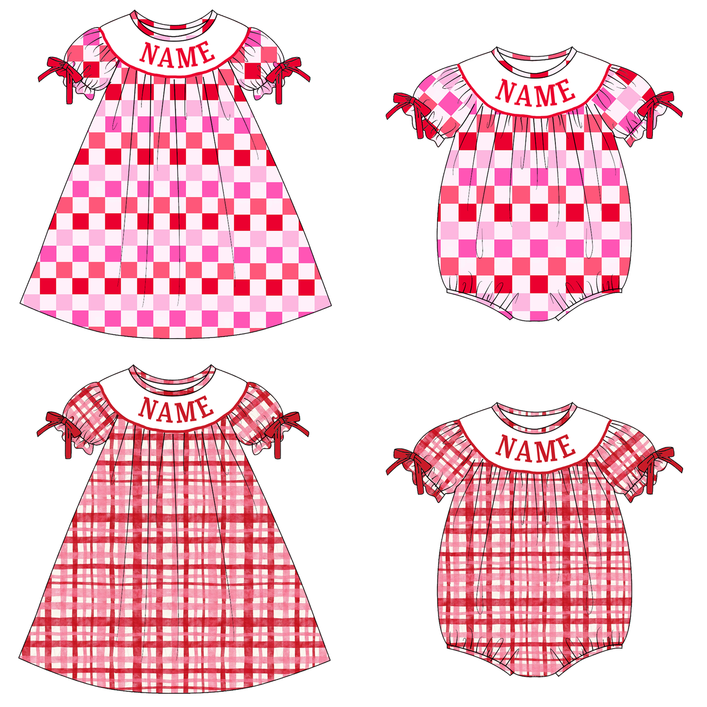 Valentine's Day Plaid Custom Name Smock Embroidery Collection