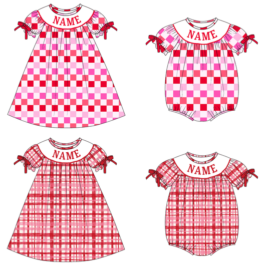 Valentine's Day Plaid Custom Name Smock Embroidery Collection