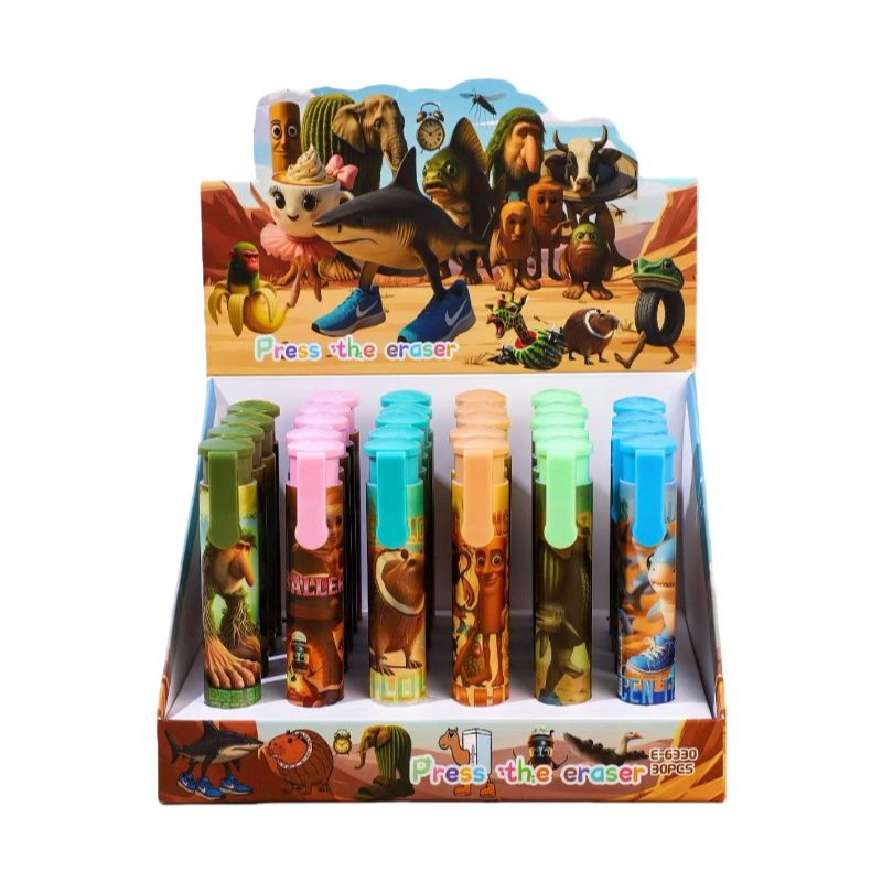 Press-to-Advance Mechanical Eraser Set Character Themed Pencil Erasers in Storage Case
