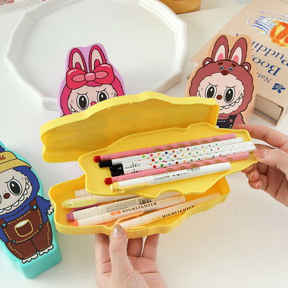 Cartoon Labubu Plastic Pencil Case Multi-Layer Stationery Box for Student(4 colors/pack)
