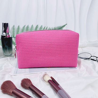 Waffle Fabric Solid Color Makeup Pouch Travel Toiletry Bag