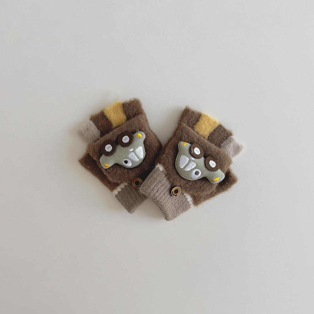 Toddler Boys Fingerless Winter Gloves Cute Car Design Warm Knit Mittens