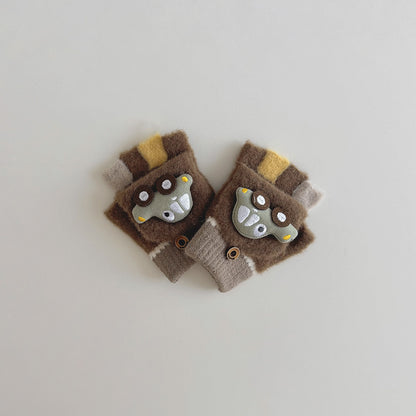 Toddler Boys Fingerless Winter Gloves Cute Car Design Warm Knit Mittens