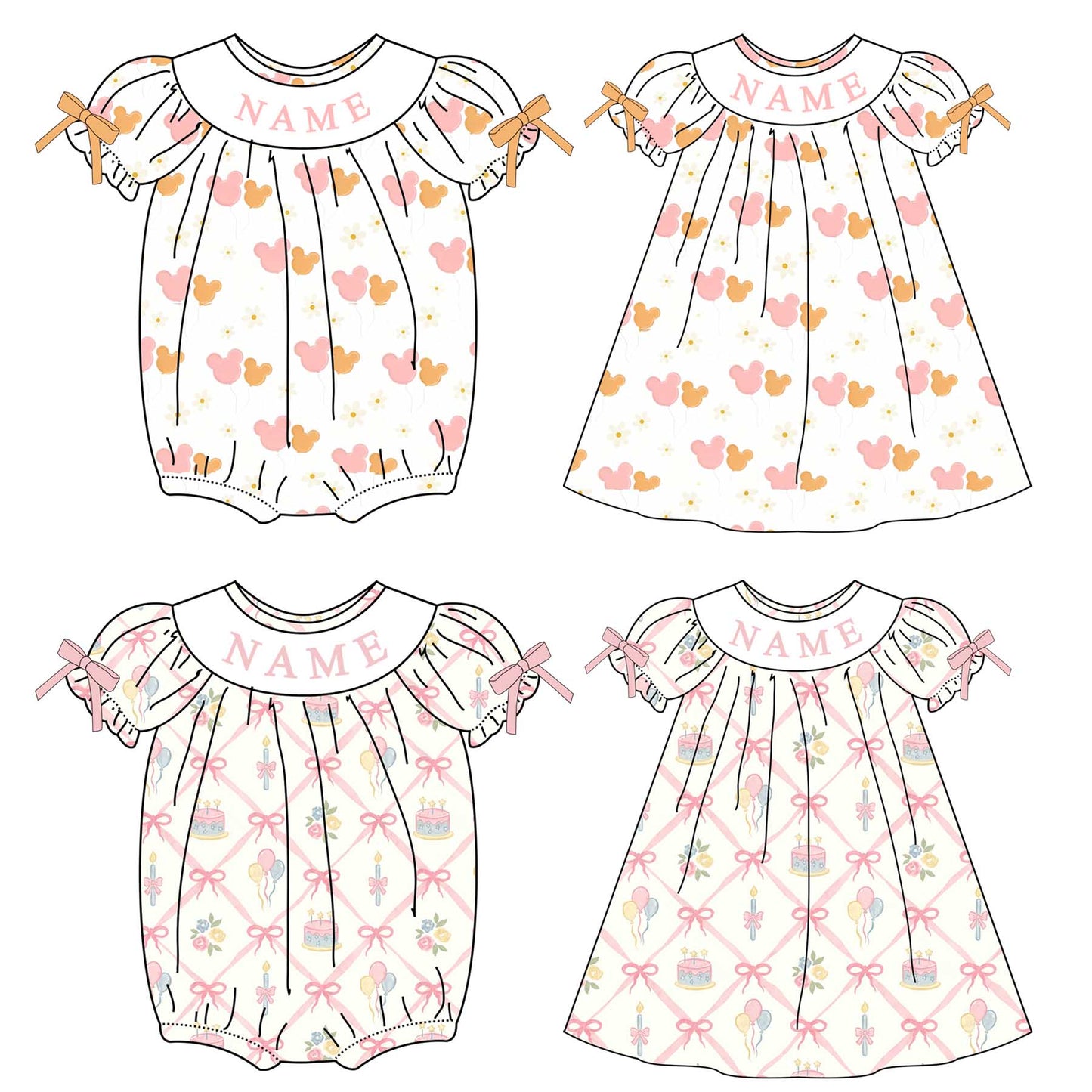 Girl Custom Name Smocked Embroidered Gift Bow Minnie Collection