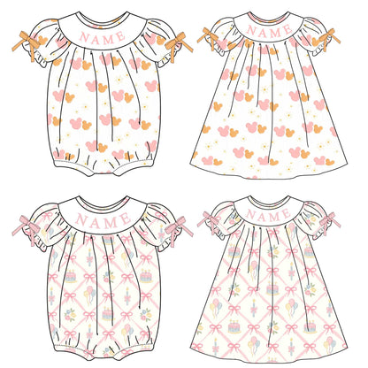 Girl Custom Name Smocked Embroidered Gift Bow Minnie Collection