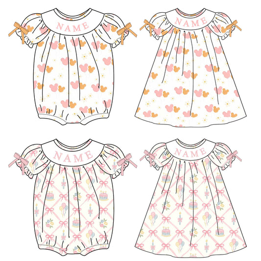 Girl Custom Name Smocked Embroidered Gift Bow Minnie Collection