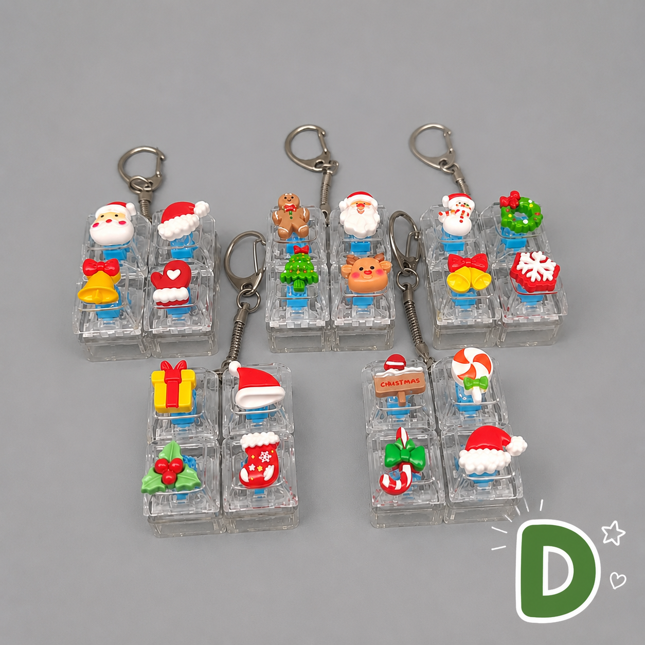 Christmas Fidget 4-Key Cube Pressing Stress Relief Keychain with Cute Holiday Charms