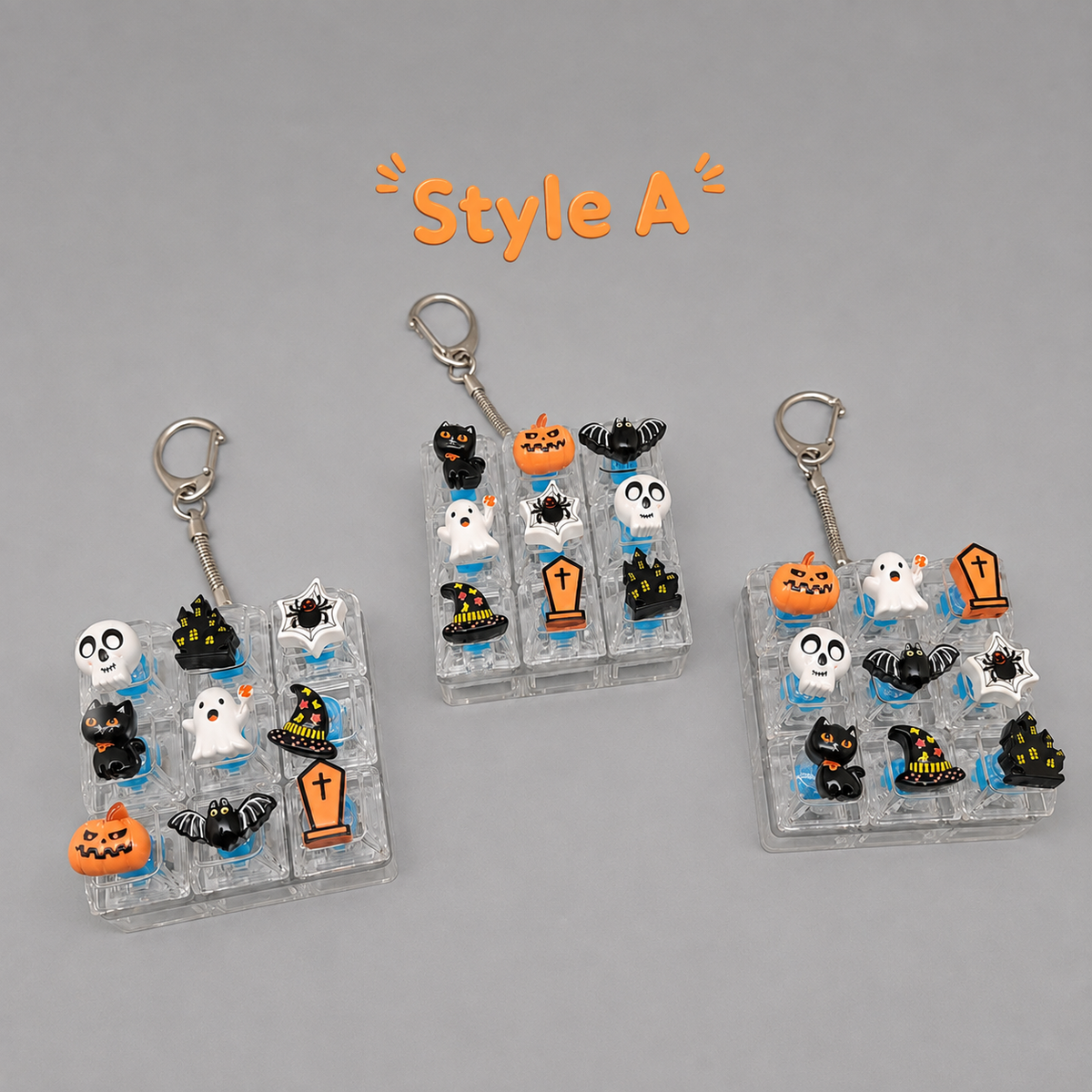Halloween Fidget Keycap Pressing Stress Relief Keychain with Cute Holiday Charms