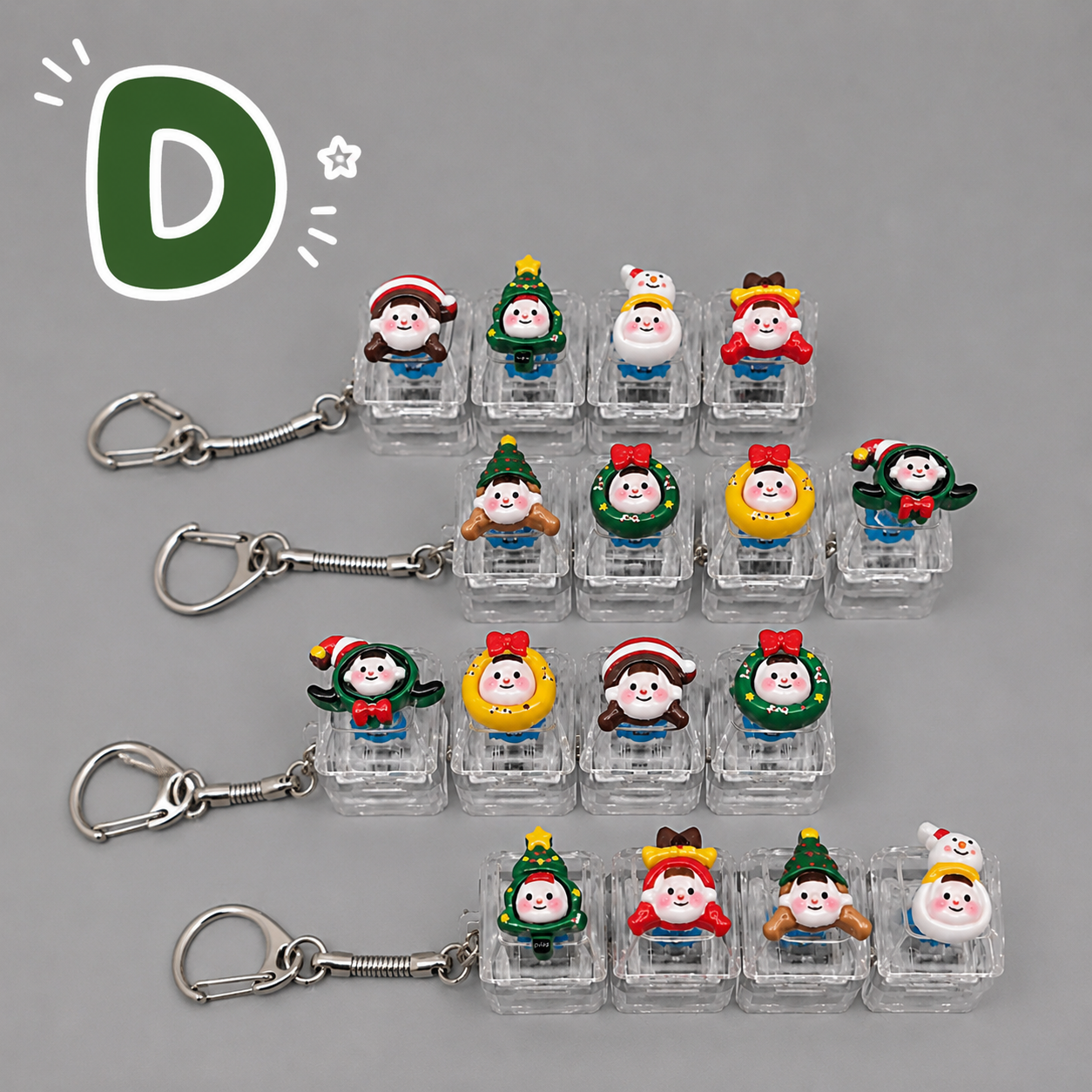 Christmas Fidget Keychain, 4-Key Pressing Stress Relief Keychain with Cute Holiday Charms