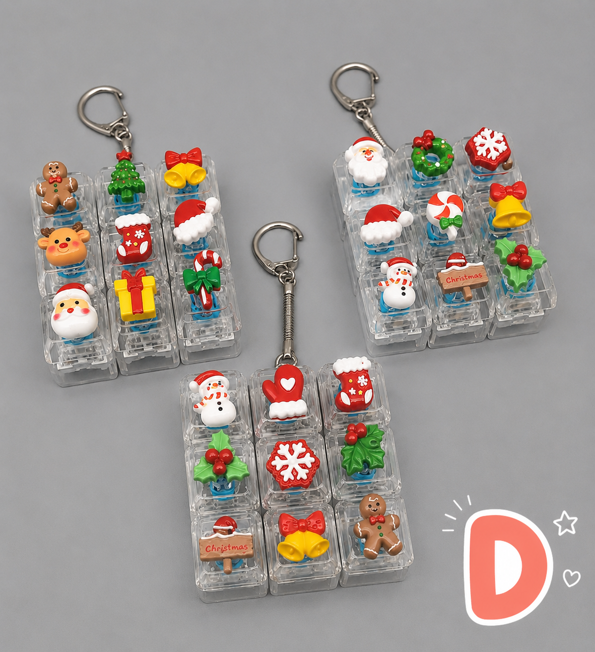 Christmas Fidget 9-Key Pressing Stress Relief Keychain with Cute Holiday Charms