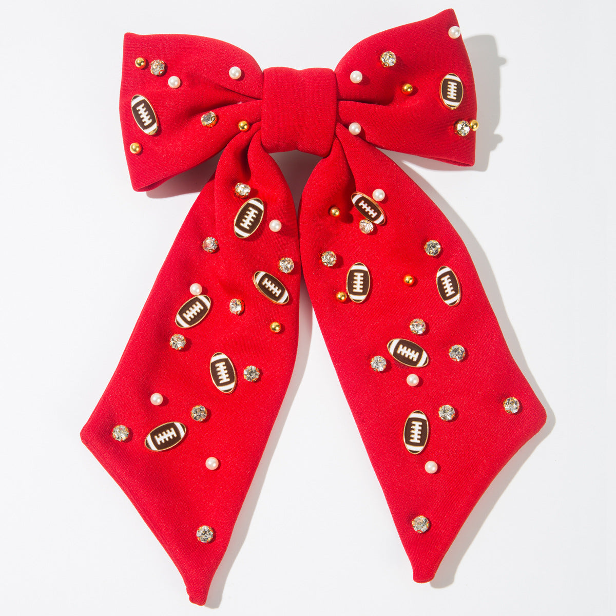 Football Hair Bow with Pearls & Rhinestones – Game Day