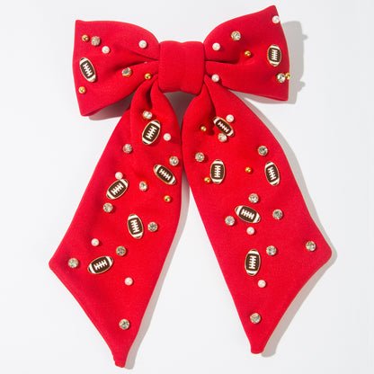 Football Hair Bow with Pearls & Rhinestones – Game Day
