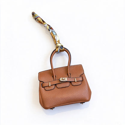Mini Top Handle Lock Bag Handbag Charm with Scarf – Faux Leather Coin Purse