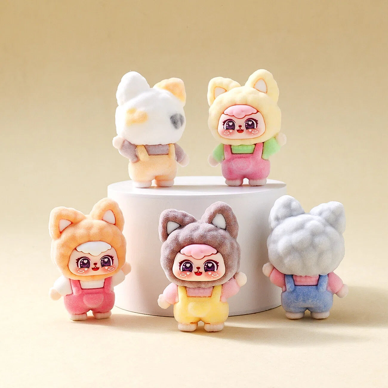 Bunny Capybara Baby-three Flocked Mini Figurine Desktop Ornament Car Decoration Collectible Toy