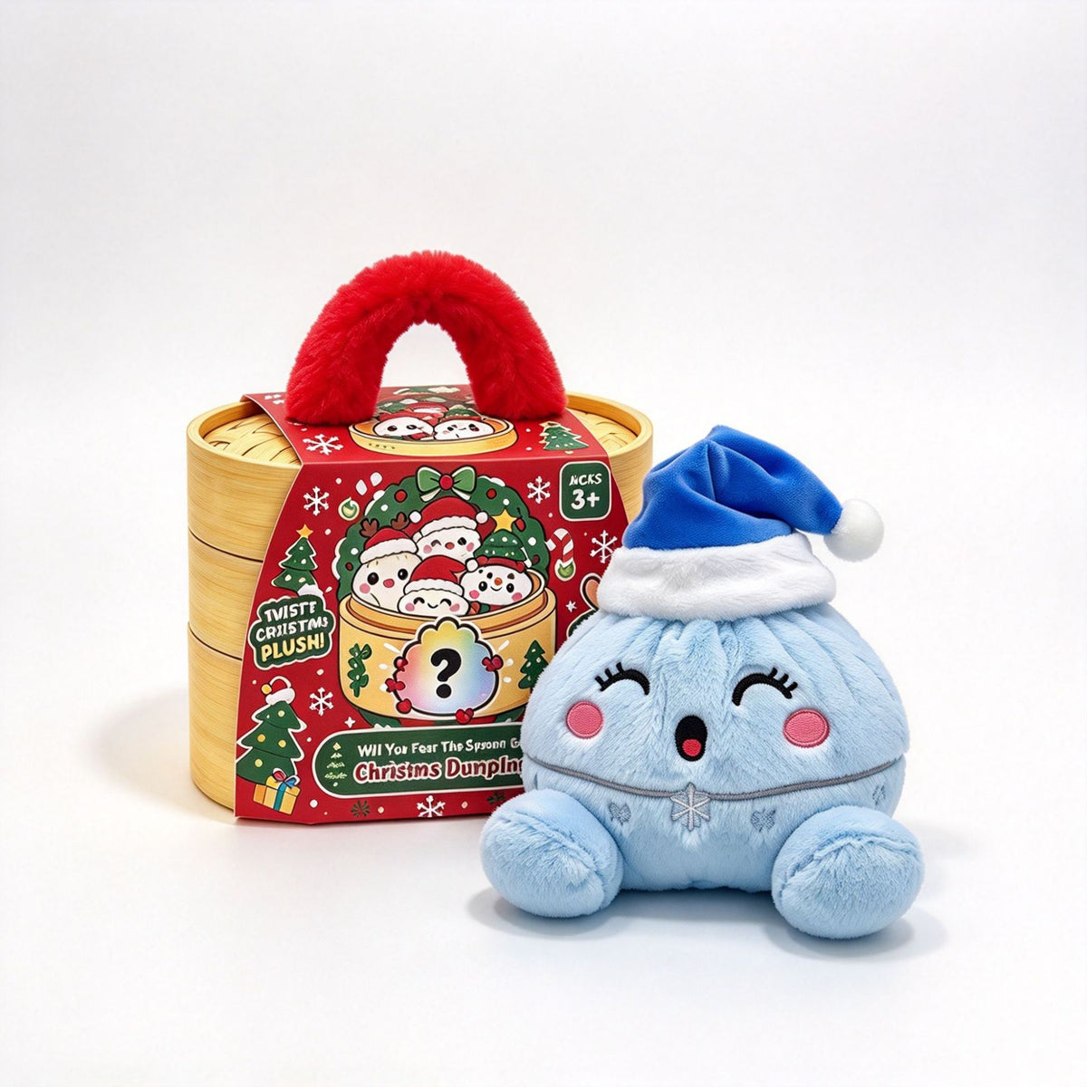 Christmas Bao Bun Plush Toys – Cute Holiday Dumpling Characters, Plush Only or with Bamboo Steamer Gift Box
