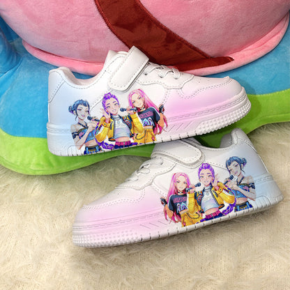 K-Pop Demon Hunter Girl Print Kids Velcro Sneakers Casual White Shoes