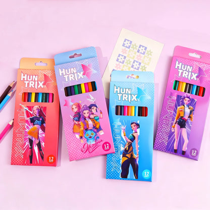 K-Pop Demon Hunter Cartoon 12-Color Colored Pencils Set – Oil-Based Drawing Pencils Kids Art & Office Supplies