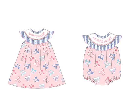 Girls Summer "MOM'S HEART"Floral Smocked Matching Clothes
