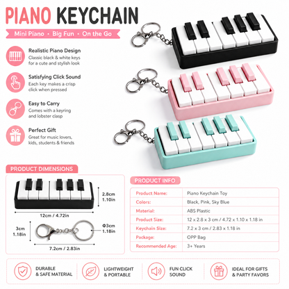3D Printed Piano Keychain – Clicky Fidget Keychain for Stress Relief & Desk Fun