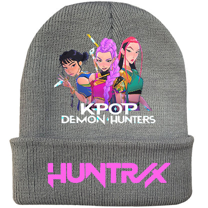 K-Pop Demon Hunters Anime Beanie, Fashion Knitted Cuffed Hat with Print, Outdoor Adult Winter Cap