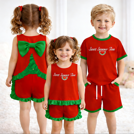 Kids Summer SWEET SUMMER TIME Watermelon Embroidery Outfits