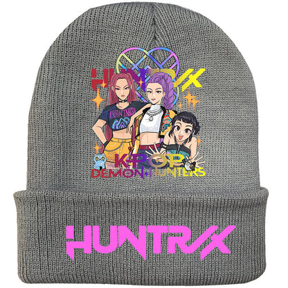 K-Pop Demon Hunters Anime Beanie, Fashion Knitted Cuffed Hat with Print, Outdoor Adult Winter Cap