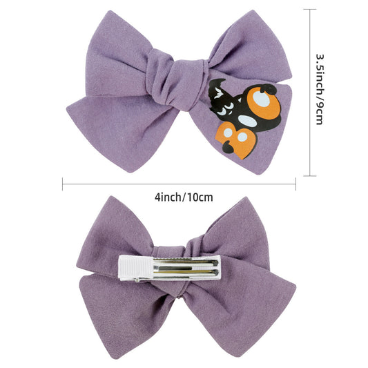 Girls Halloween Pumpkin Ghost Embroidery Orange Pink Headwear Bow