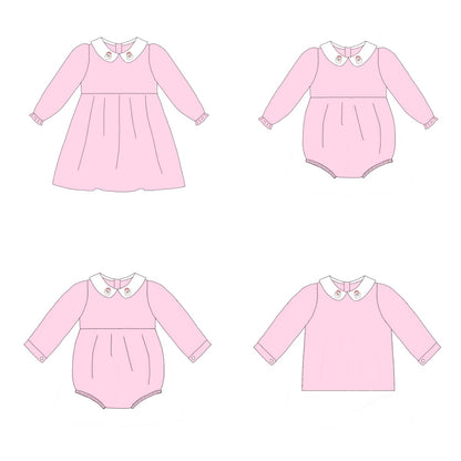 Pink Corduroy Christmas Santa Embroidery Sibling Clothes