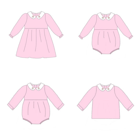 Pink Corduroy Christmas Santa Embroidery Sibling Clothes