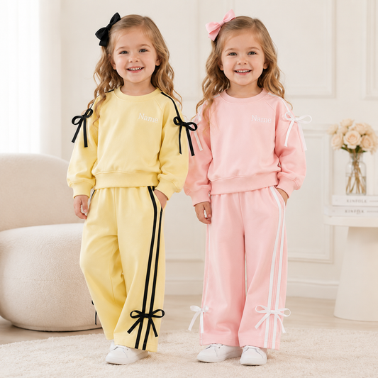 Custom Embroidered Kids Cotton Sweatshirt & Jogger Set | Personalized Name Tracksuit | Soft Long Sleeve Outfit