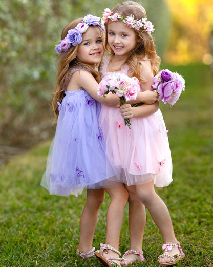 Girls Summer Party Lavender Butterfly Tulle Dress
