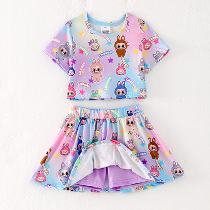 Girls Labubu Summer Lavender Athletic Skirt Set