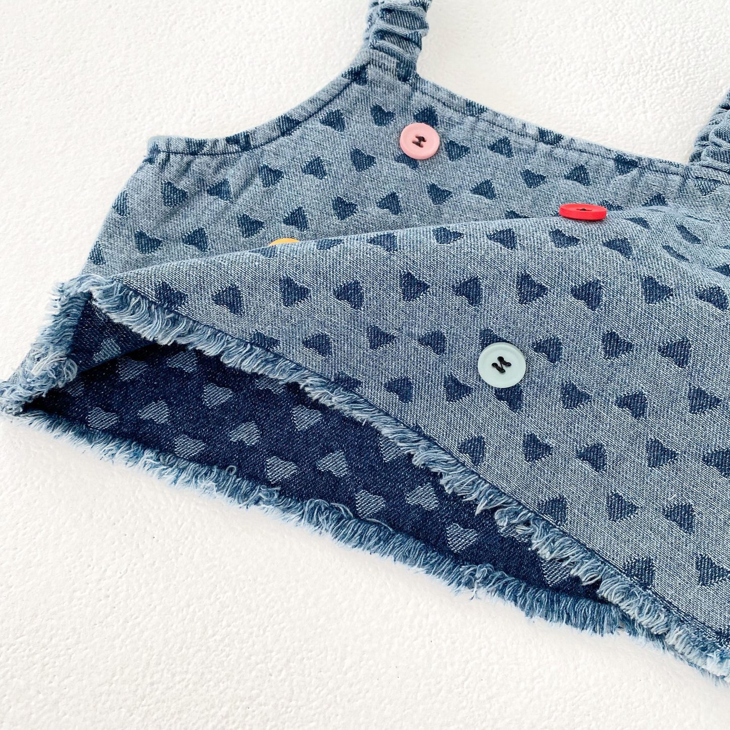 Summer Baby Girl Set Button Decor Heart Denim Top Skirt