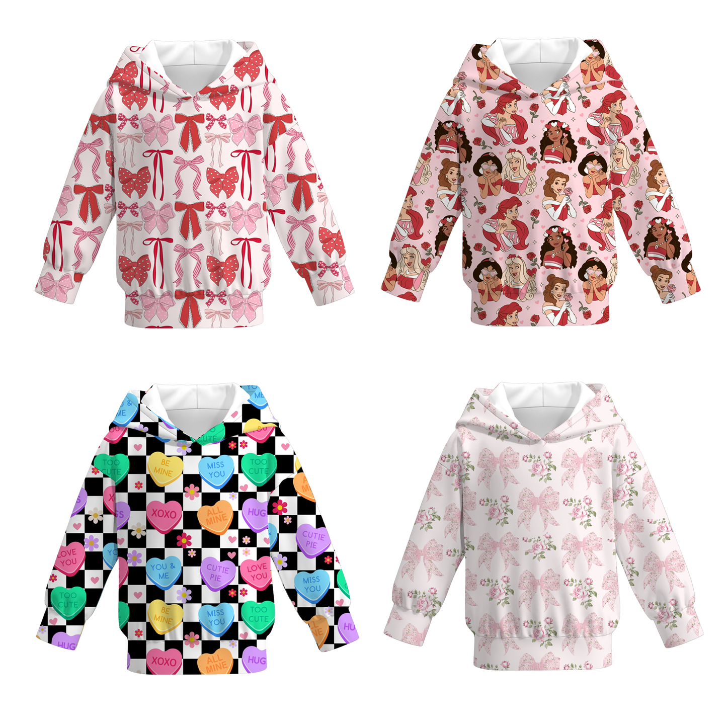 Girls Spring Valentine's Day Heart Print Hoodies Collection