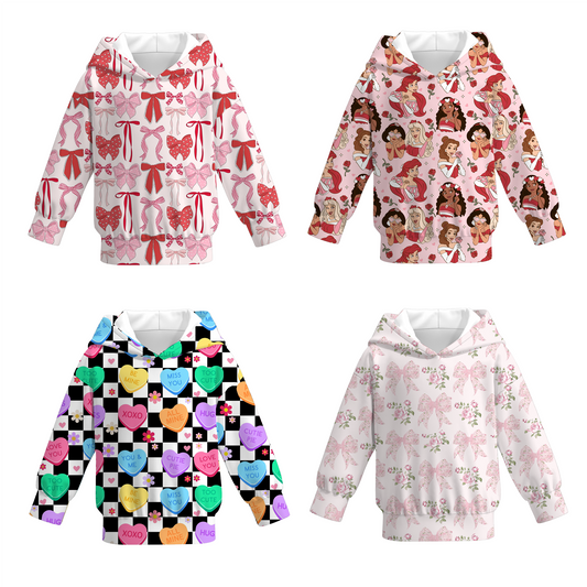 Girls Spring Valentine's Day Heart Print Hoodies Collection