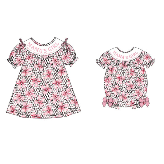 Mother's Day MAMA'S GIRL Embroidery Smock Pink Flower Dress & Romper