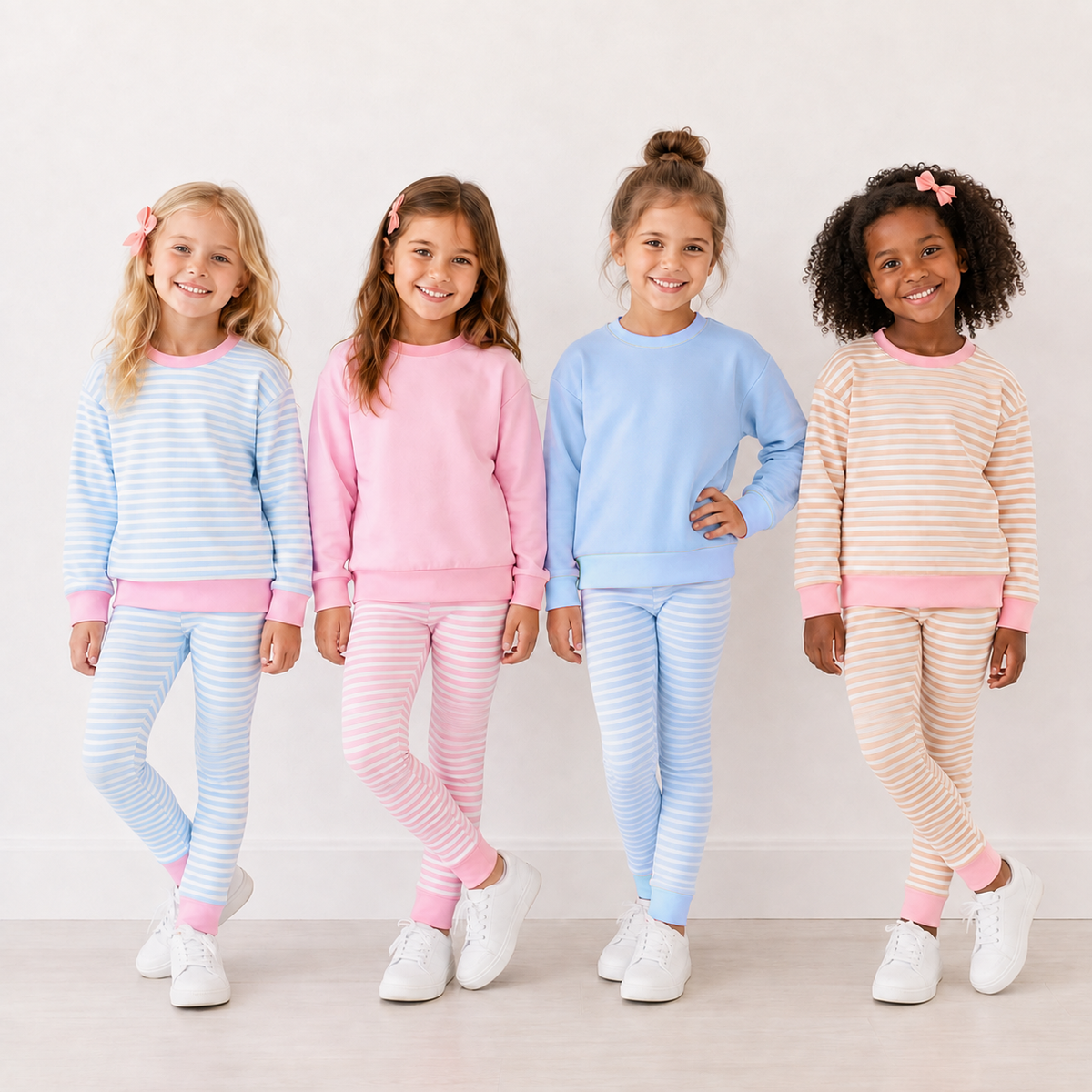 Girls Fall Winter Striped Lounge Set – 2 Piece Long Sleeve Sweatshirt & Leggings Outfit, Cozy Kids Casual Clothing