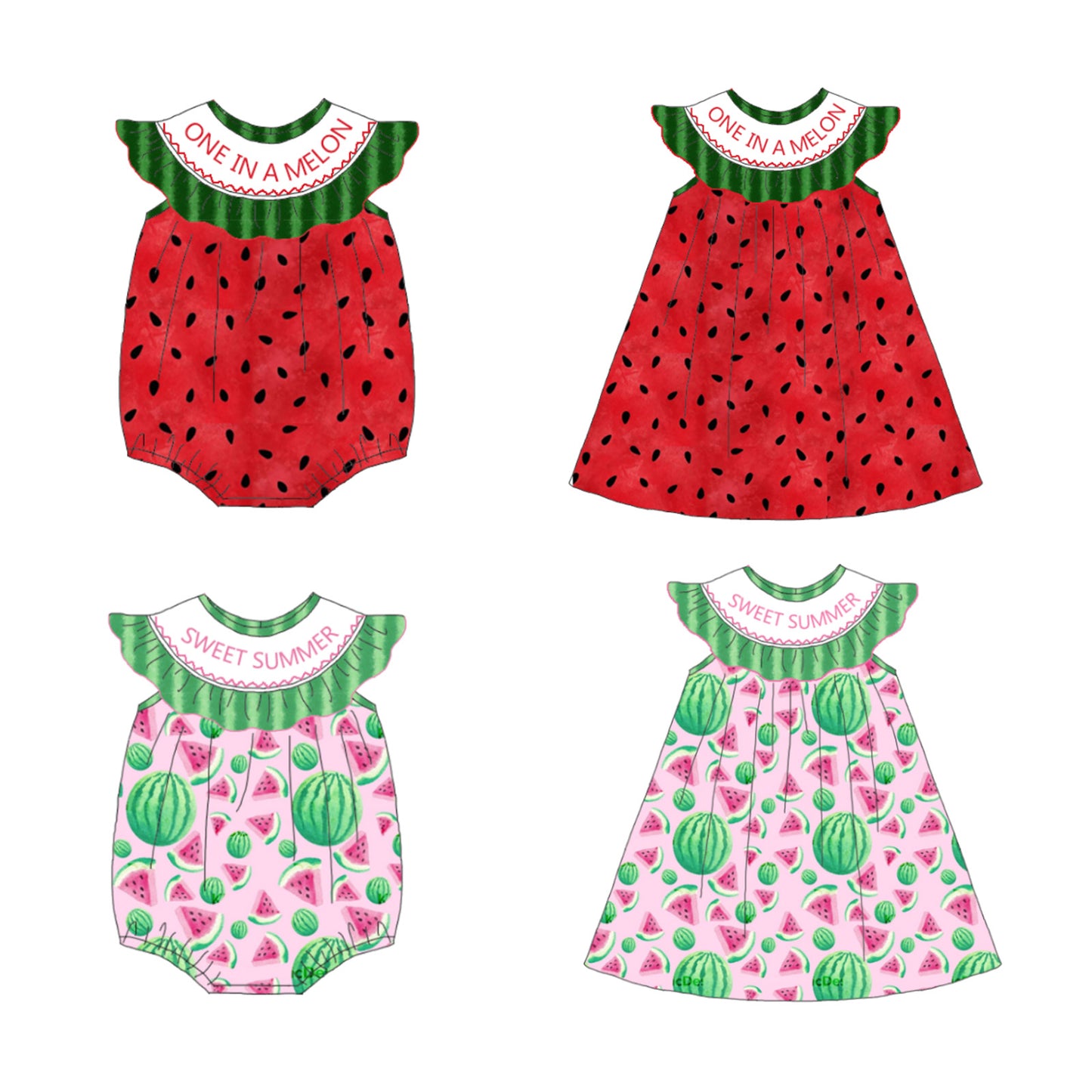 Summer Watermelon Embroidery Smock Dresses & Rompers