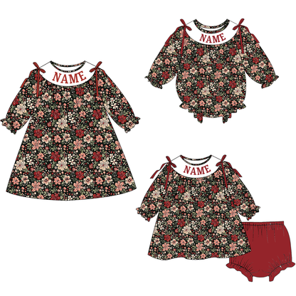 Fall Floral Smocked Embroidery Custom Name Outfit Collection