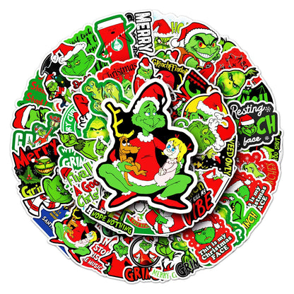 2025 Christmas 52PCS Cartoon Grinch Graffiti Stickers Animated Luggage Laptop Car & Skateboard Decorations