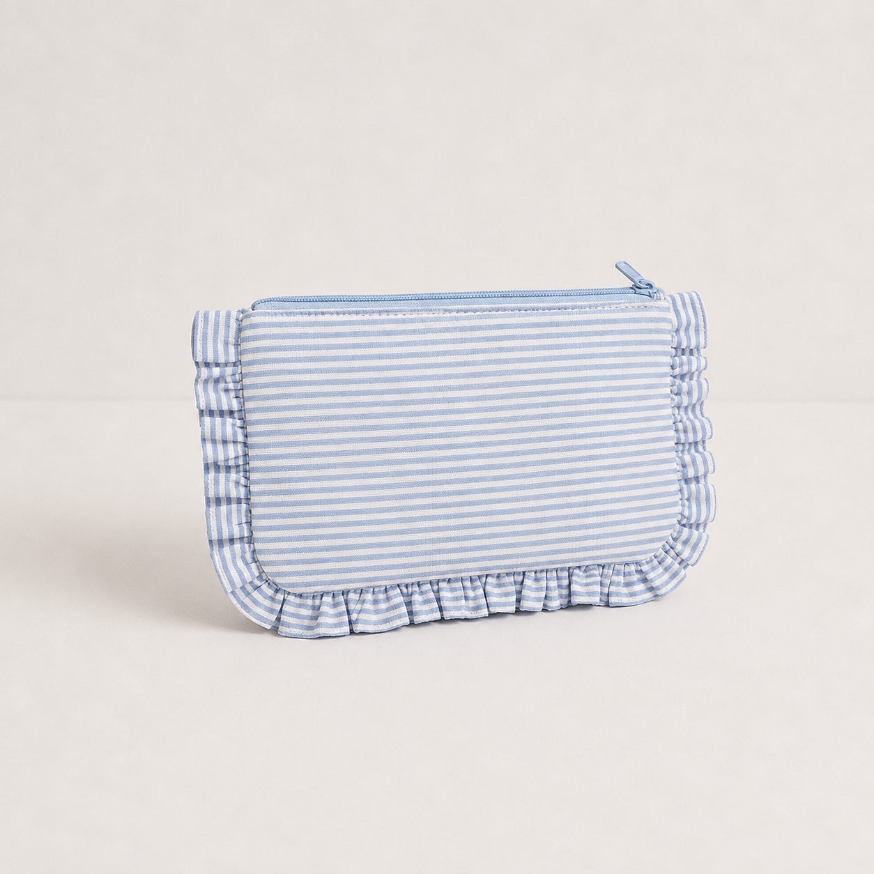Striped Ruffle Cosmetic Bag – Toiletry & Travel Pouch